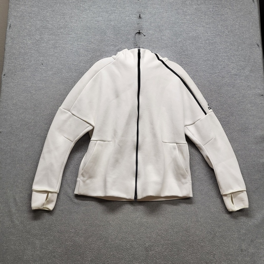 Adidas Women Hoodie XL White Zone Prime Knit Activewear Logo Zipper READ